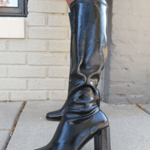 Ivy Black Faux Leather Heeled Knee High Boots - FINAL SALE