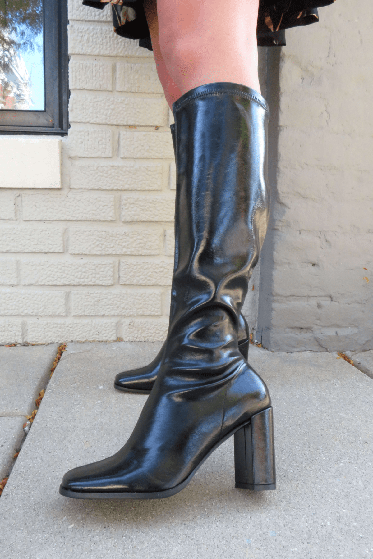 Ivy Black Faux Leather Heeled Knee High Boots - FINAL SALE
