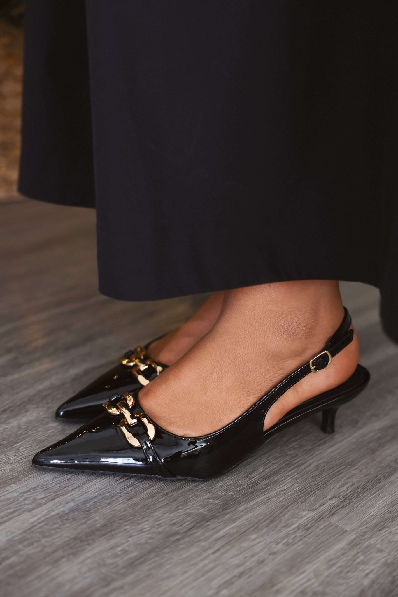 Josephine Black Slingback Kitten Heels - FINAL SALE