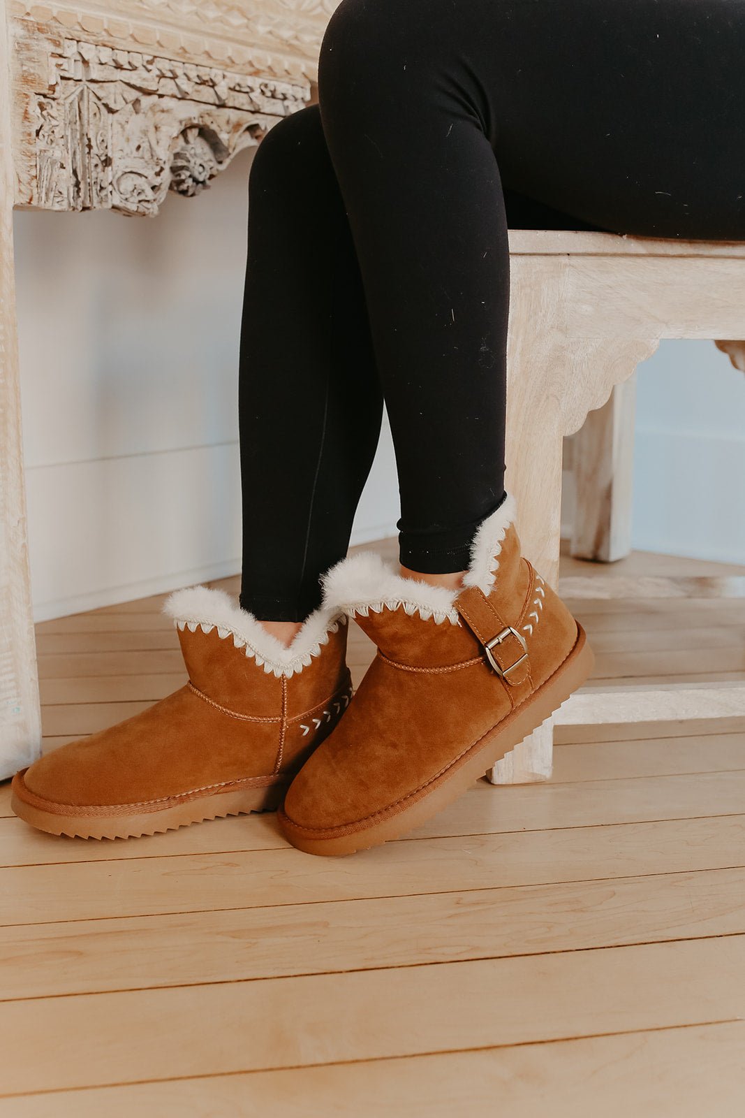 Lana Camel Sherpa Lined Buckled Booties - FINAL SALE - Image 2